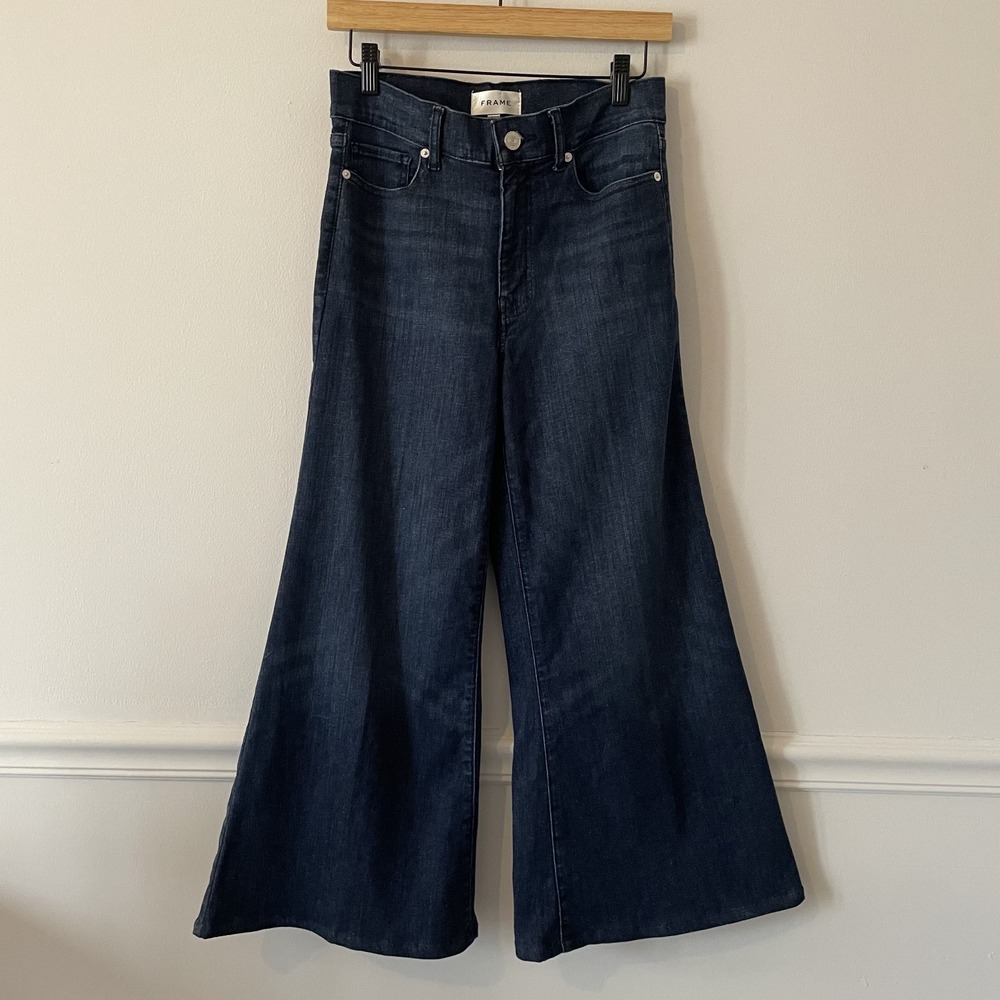 FRAME Le Palazzo Crop Dark Wash Jeans in Guilty‎ Sz 27 Stretch 25.5" Inseam READ
